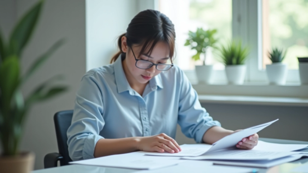 Person organizing financial documents and bills on desk with calculator and budgeting notebook for expense management