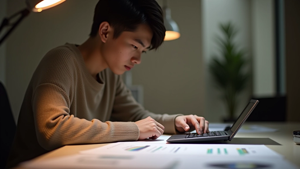 Weekly financial review scene with expense tracking spreadsheet, calculator, notebook with budget breakdown, and person reviewing numbers in home office