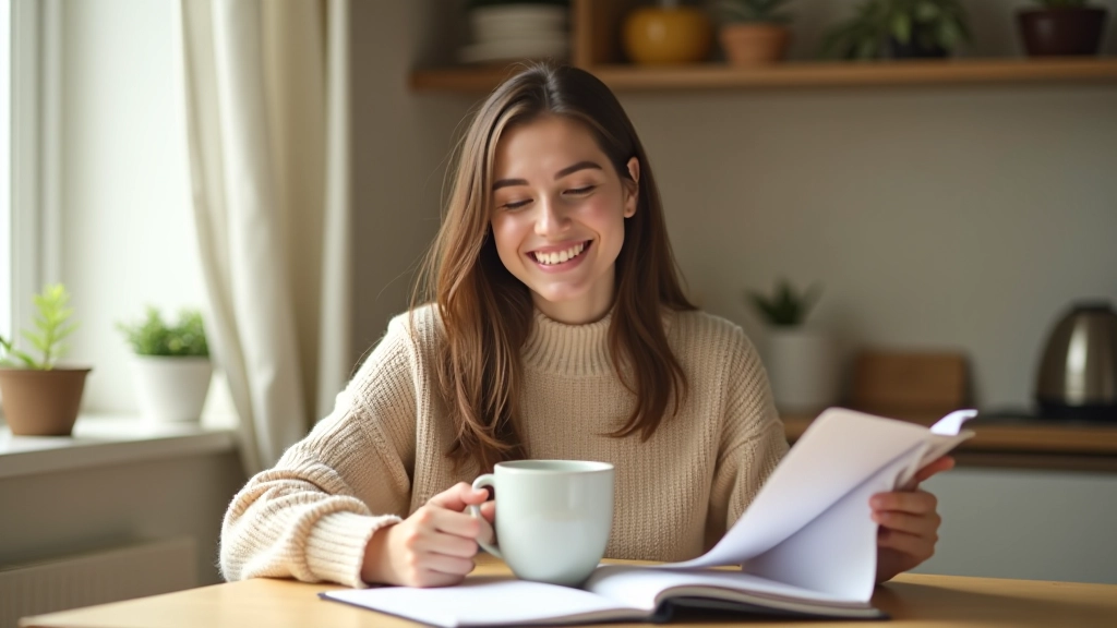 Young professional establishing healthy financial habits with morning coffee and budget planning routine
