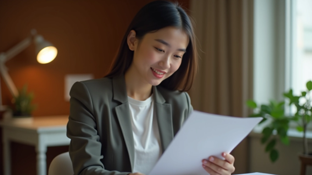 Young professional woman reviewing financial plan at home office desk with laptop and notebook