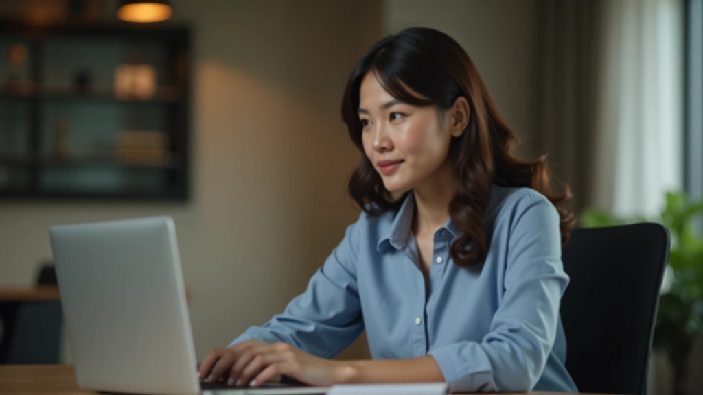 Young professional woman reviewing budget spreadsheet on laptop at home office desk with notebook and calculator